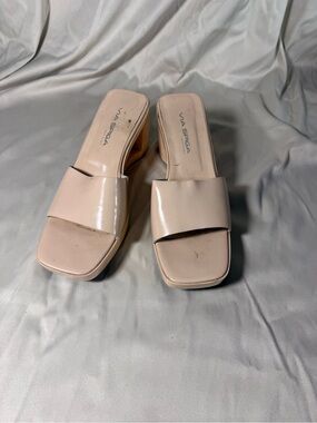 Via Spiga Lucite Wedge Mules